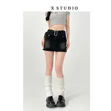 大きいサイズのデニムミニスカート【女性らしいデザイ  ン・ストリートスタイル・個性的な半身スカート】（セットアップ対応）