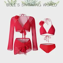 大きなサイズのセクシーなビキニ水着【赤・体型カバー・リゾートビーチ用】（セットアップ対応）