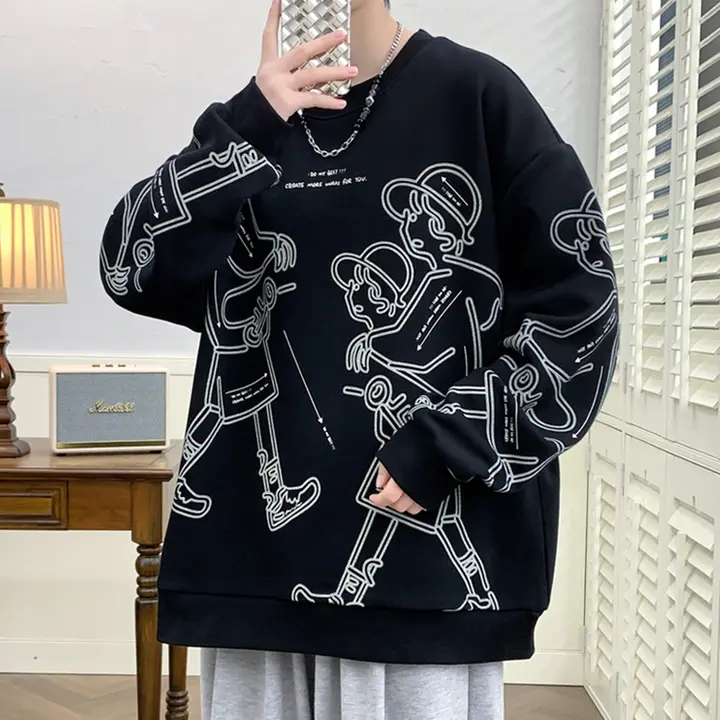 カートゥーンプリントの長袖Tシャツ【メンズ・春夏・秋冬対応・ストリートスタイル】