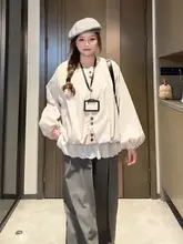 春のトレンド！フラワーコクーンジャケット重ね着レーストリムブラウスとワイドパンツ（セットアップ対応）