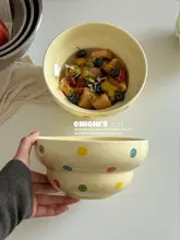 かわいいドット柄の陶器製ボウル【ご飯・スープ・麺用】