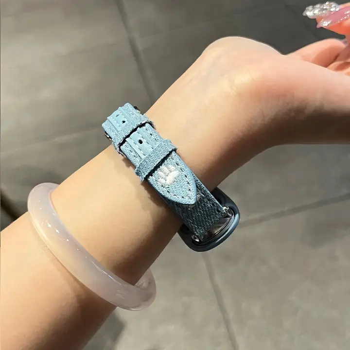 小米手環用デニム風腕時計バンド【夏用・猫爪刺繍・通気性】（セットアップ対応）