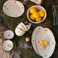 フランス風 磁器製食器セット【レトロ燕子デザイン・ディッシャー付き・和菓子皿・スイーツ用】