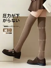 秋冬用 膝上靴下【圧力設計・細見せ効果・ブラウン・ロング丈】
