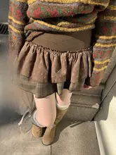 馨帮帮 フラワーチェック柄ハイウエストAライン二重構造チュニックスカート【甘辛スタイル・ショート丈】