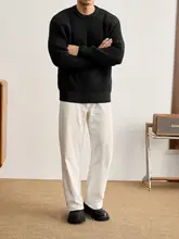 多様なテクスチャーの厚手ニットシャツ【男性用・秋冬・ラウンドネック・長袖・ヴィンテージ風】