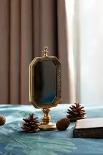 欧式ビンテージデスクトップ化粧鏡【手作り・ノスタルジックな金色と銀色のデザイン】