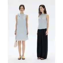 アートツイストショルダーストラップリネンタンクトップワンピース
