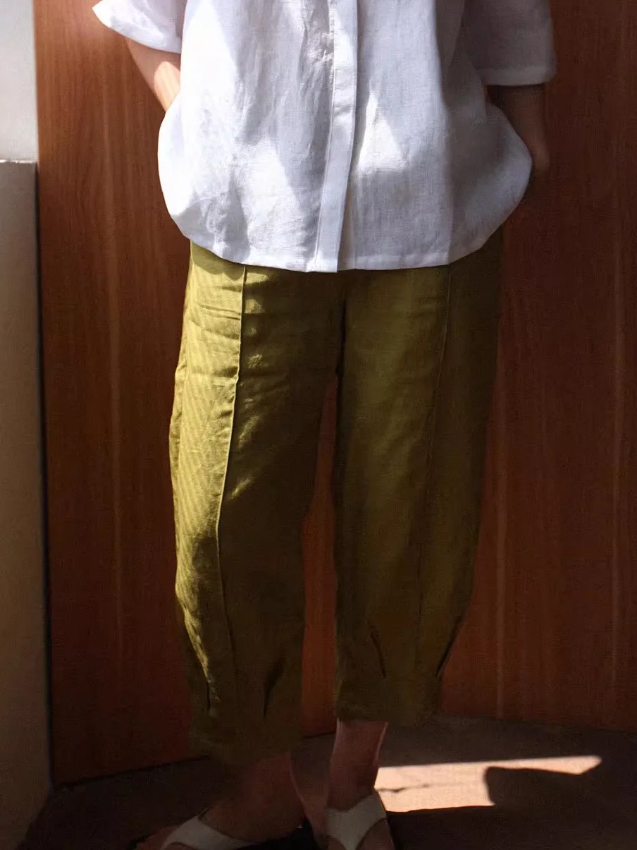 100%ヘンプリブパンツ 9分丈カーキグリーンの春夏コーデおすすめ