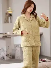 女性用冬季薄手保温パジャマコート【三層構造・純綿】（セットアップ対応）