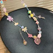 夏用 カラフルフラワーハートビーズネックレス【デザイナーズ・鎖骨チェーン】