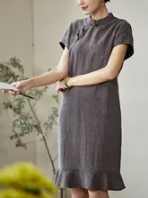原桑蚕丝使用の亀甲模様シフォンフリル改良型チーパオ【夏用・女性用・エレガントデザイン】（セットアップ対応）