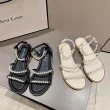 パール付きオープントゥサンダル【フラット・低ヒール・透明・ビーチ用】