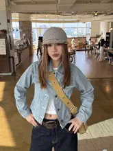 レトロストライプデザインのデニムジャケット【男女兼用・短丈・秋用】