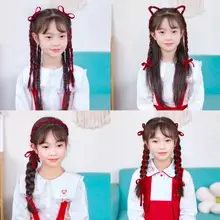 ヘアアクセサリー キッズ ガールズ ヘアゴム ヘアバンド ベロア 赤 編み込み お正月 迎春 クリスマス「JoJo」