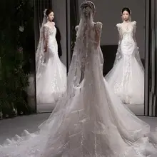 豪華なパールレースの長いウェディングベール【結婚式用・華やかさ・重工デザイン】
（セットアップ対応）