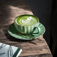 ヴィンテージ風の高級マット陶器カフェカップ【デリケートなティーカップ＆ソーサー】（セットアップ対応）
