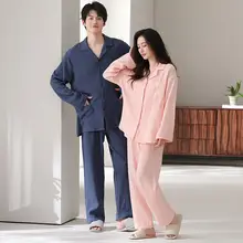 猫デザインの純綿パジャマ【春秋用・カップル・二重ガーゼ・男女兼用】（セットアップ対応）
