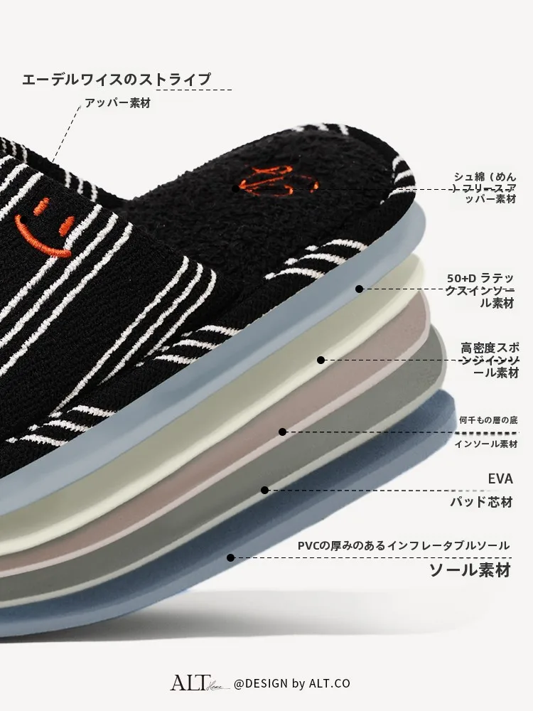 シンプルデザインのストライプ室内用スリッパ：吸汗・静音・滑り止め機能を備えた日常使い向けモデル