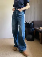 アメリカンヴィンテージ風 バタフライデザインデニムパンツ【ハイウエスト・ゆったりフィット・ワイドレッグ】（セットアップ対応）