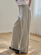 ワイドパンツ レデ  ィース 子犬柄 青みグレー ハイウエスト ドレープ こなれ感 秋