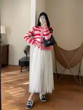 優美なグラデーションピンクストライプニットカーディガン【短袖・レディース・春用】