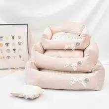 ペットベッド 犬用 猫用 天然リネン 抗菌 ピンク インスタ映え オールシーズン 洗える カバー取り外し可能 「PetMan」