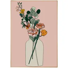 シンプルな花瓶と花の壁掛けアート【インテリア・レトロデザイン】