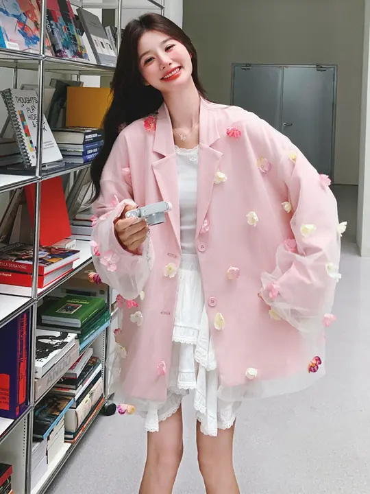 春秋用 ピンク ウェブレース切替ジャケット【女性用・カジュアル・トレンディ】