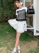 白色レースフリルハイウエストスカート【ファッション・スリム効果・ショート丈】