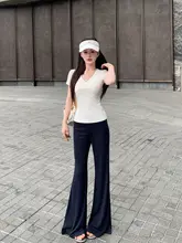 夏用のフィットフレアパンツ【軽やかな生地・サマーデザイン・ロングレングス】（セットアップ対応）