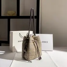 バケットバッグ レディース ウール チェック柄 巾着 斜め掛け ショルダー フェミニン おしゃれ 「MackJanice」