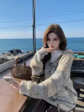 アートスタイルのカラフルフード付きニットセーター【ゆったりとしたフィット・秋冬用】