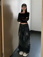 オリジナルデザインのレトロストレートブラックデニムパンツ