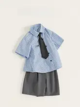 セットアップ 2点セット キッズ ボーイズ ストライプ シャツ ハーフパンツ シンプル カジュアル 夏