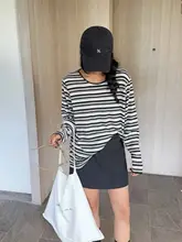 レースリボンストライプ長袖Tシャツ【ゆったりしたデザイン・カジュアル・春用】