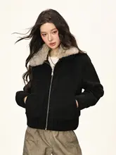 美しいデザインのレトロ風フェイクシープスキン襟付きジャケット【ショート丈・女性用】