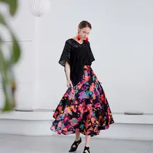 舞花デザインの復古風フレアスカート【ミドルウエスト・夏用・花柄】