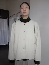 韓国風 ゆったりとした保温性のあるポケット付きコットンジャケット【シングルボタン・ラウンドネック】（セットアップ対応）