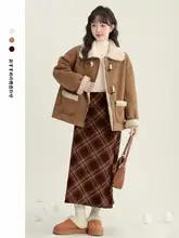 冬用レトロスタイルのスエード調ジャケット【厚手・保温性・翻領デザイン】