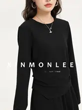 クルーネックTシャツ スカート 2点セット レディース ウエストマーク ドレープ感 シンプル きれいめ 上品 秋「XinmonLee」