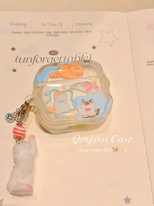 星柄の猫デザインのAirPods保護ケース【カジュアルスタイル・猫好き必見】
