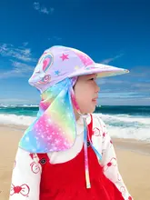 女児用 UVカット日よけ帽子【大きなツバ・ビーチ・おしゃれなユニコーンデザイン】