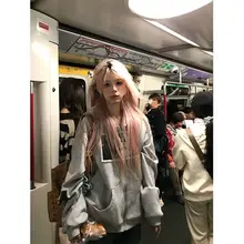 アメリカンレトロ風 フード付きプリントパーカー【ユニセックス・ゆったりデザイン・カジュアル】