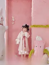 冬用 女の子着物風刺繍入り半袖トップスとスリップスカート【国風デザイン・柔らかい素材】（セットアップ対応）