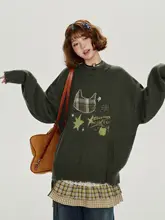 美しい刺繍デザインのラウンドネックニットセーター【秋冬用・レトロスタイル・ルーズフィット】