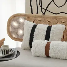 モダンデザイン 白色毛足付きPUレザー 円柱クッションカバー【ホテル用・シンプルスタイル】