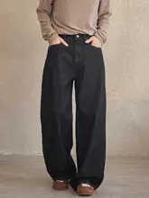 アメリカンスタイル ヴィンテージ風 ブラックデニムパンツ【春用・ストレート・ルーズフィット・カジュアル】