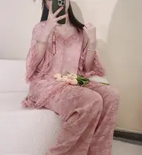 春夏用 レディースレースルーズフィットルームウェア【外出可能・三点セット】（セットアップ対応）