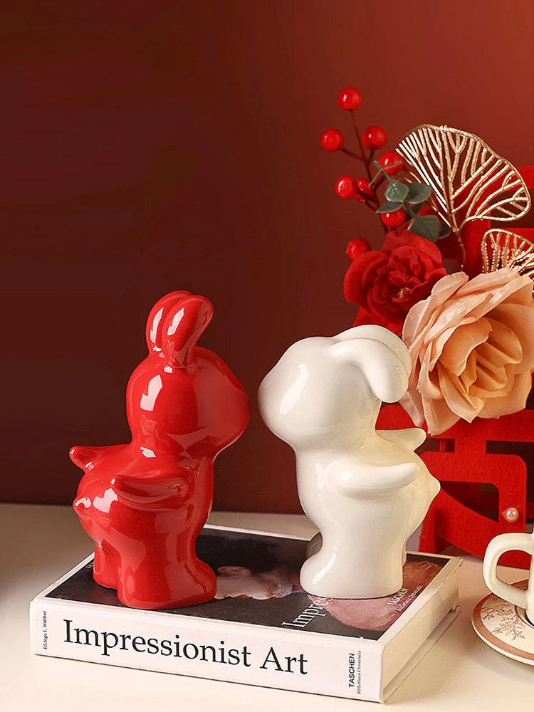 うさぎ マスコット 装飾品 カップル キャラクター 陶器 桌上擺件